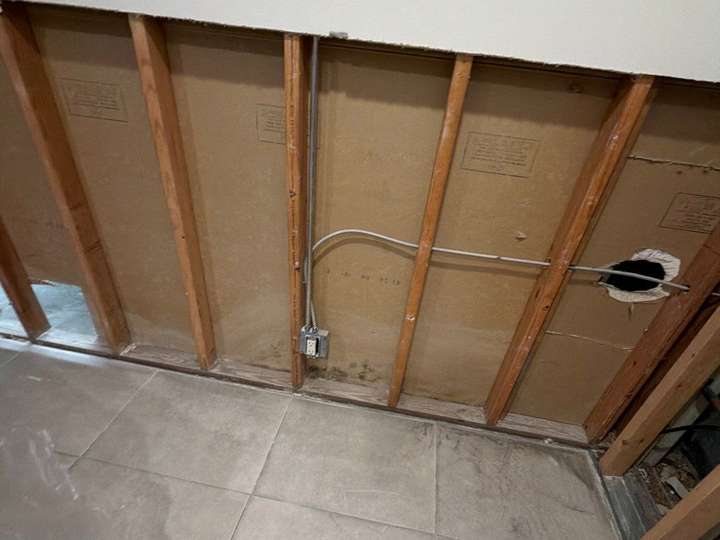 Flood cut with wall framing exposed