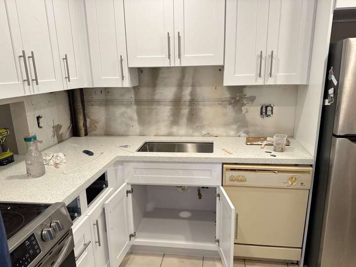 Water staining on a kitchen wall