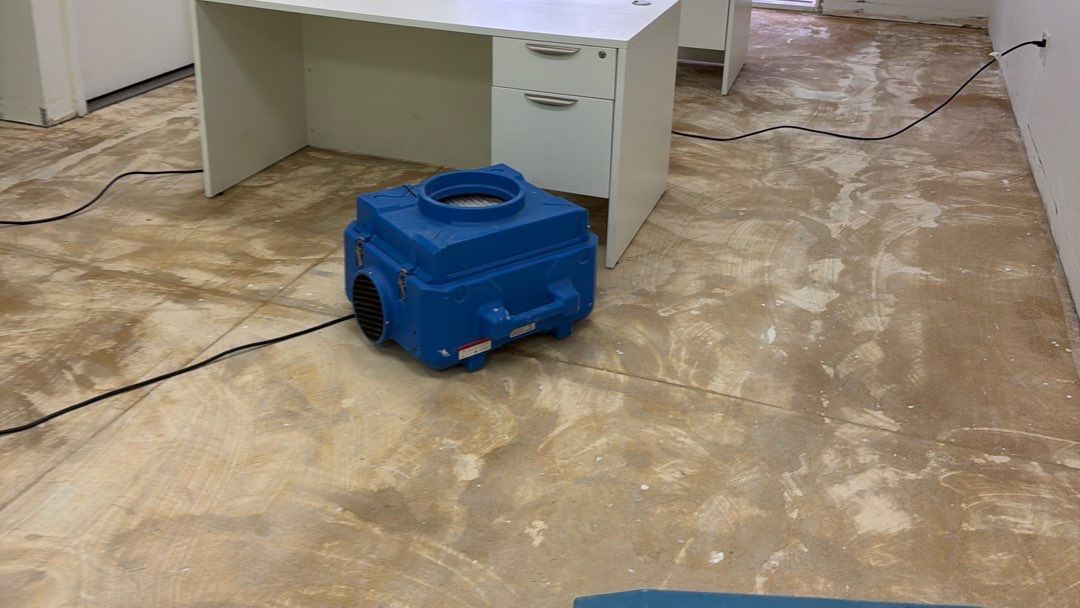 Reel job photo: commercial water damage dry-out with air scrubber